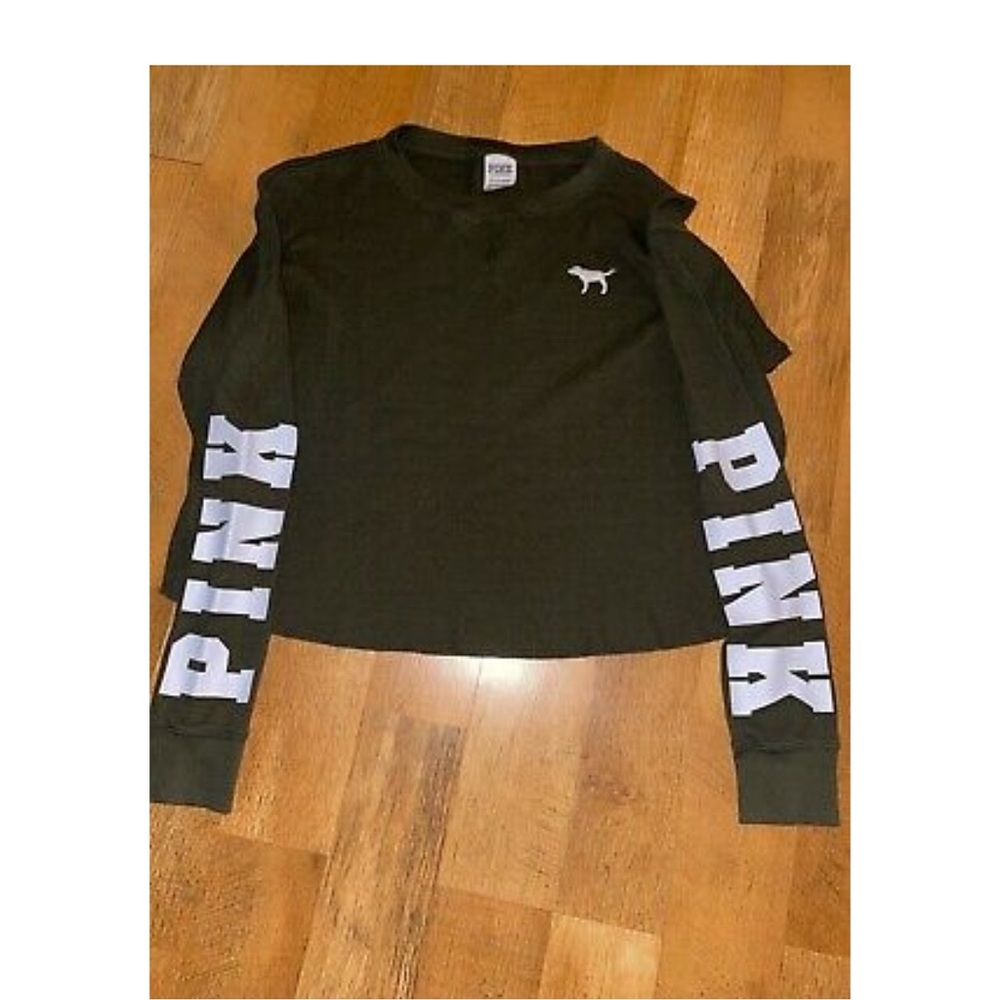 PINK Victoria Secret Gray Cropped Thermal Shirt
